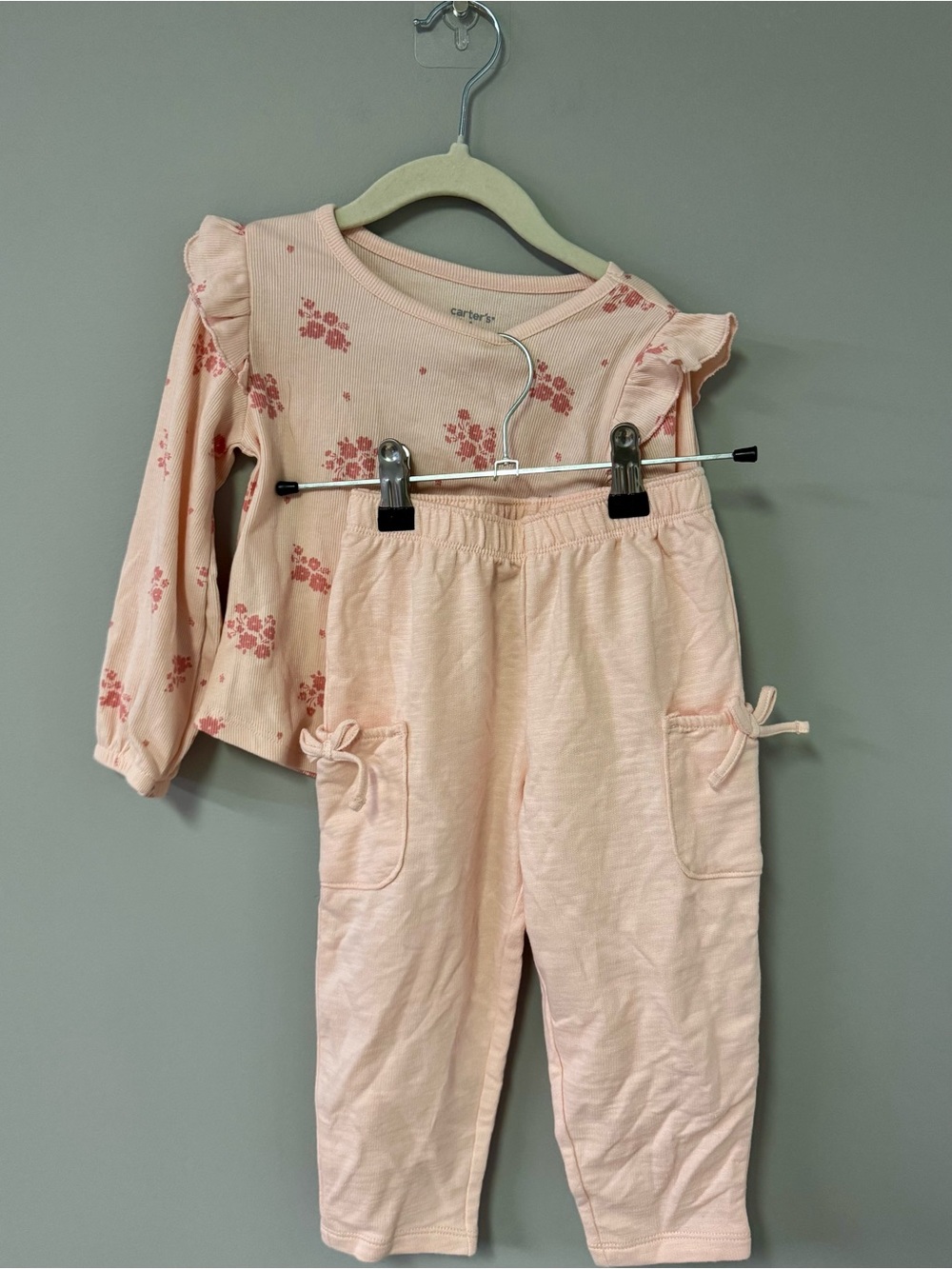Carter's Light Pink Floral Ruffle Top & Knit Joggers Set